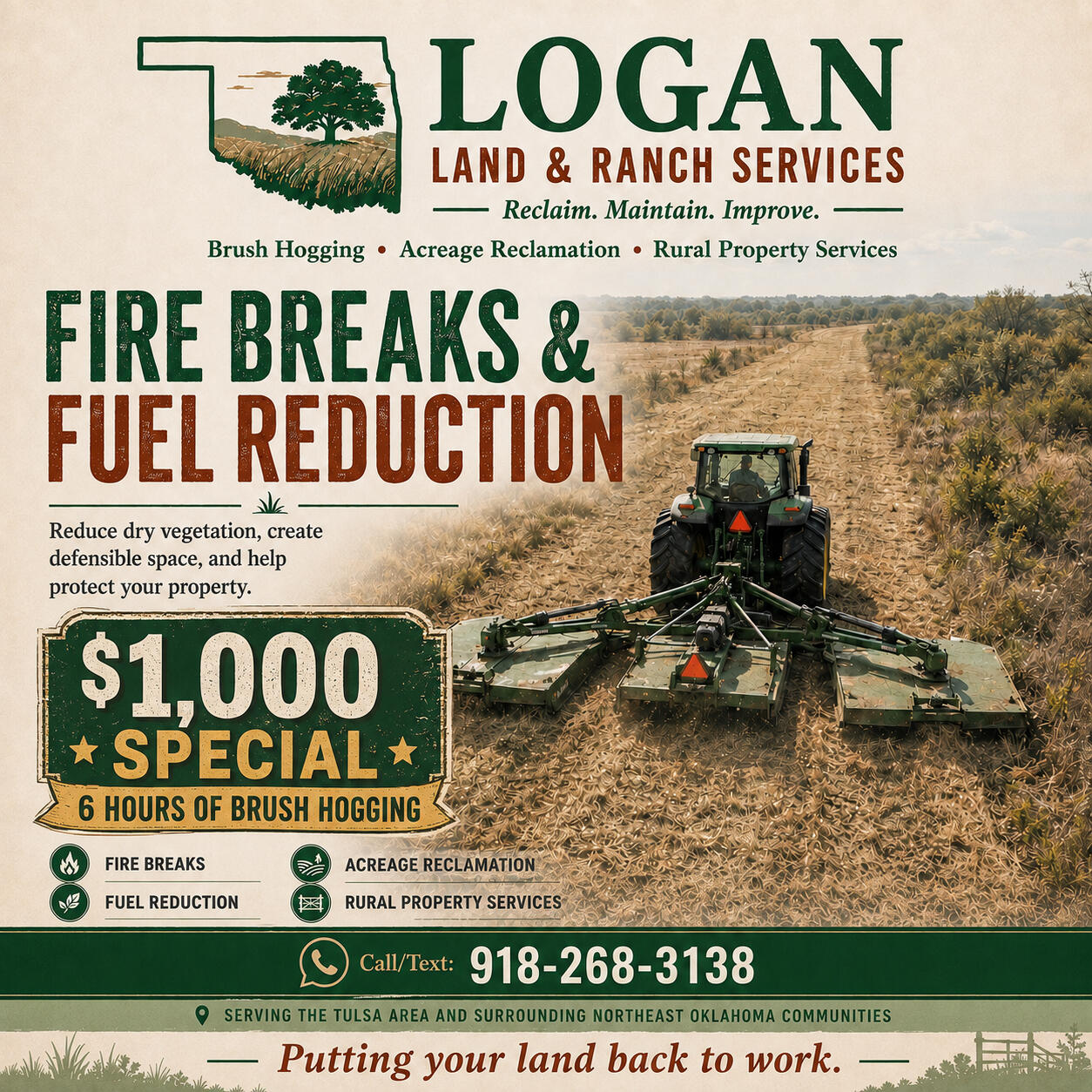 wildfire firebreaks and fuel reduction services, wildfire safety service, brush hogging for wildfire safety
